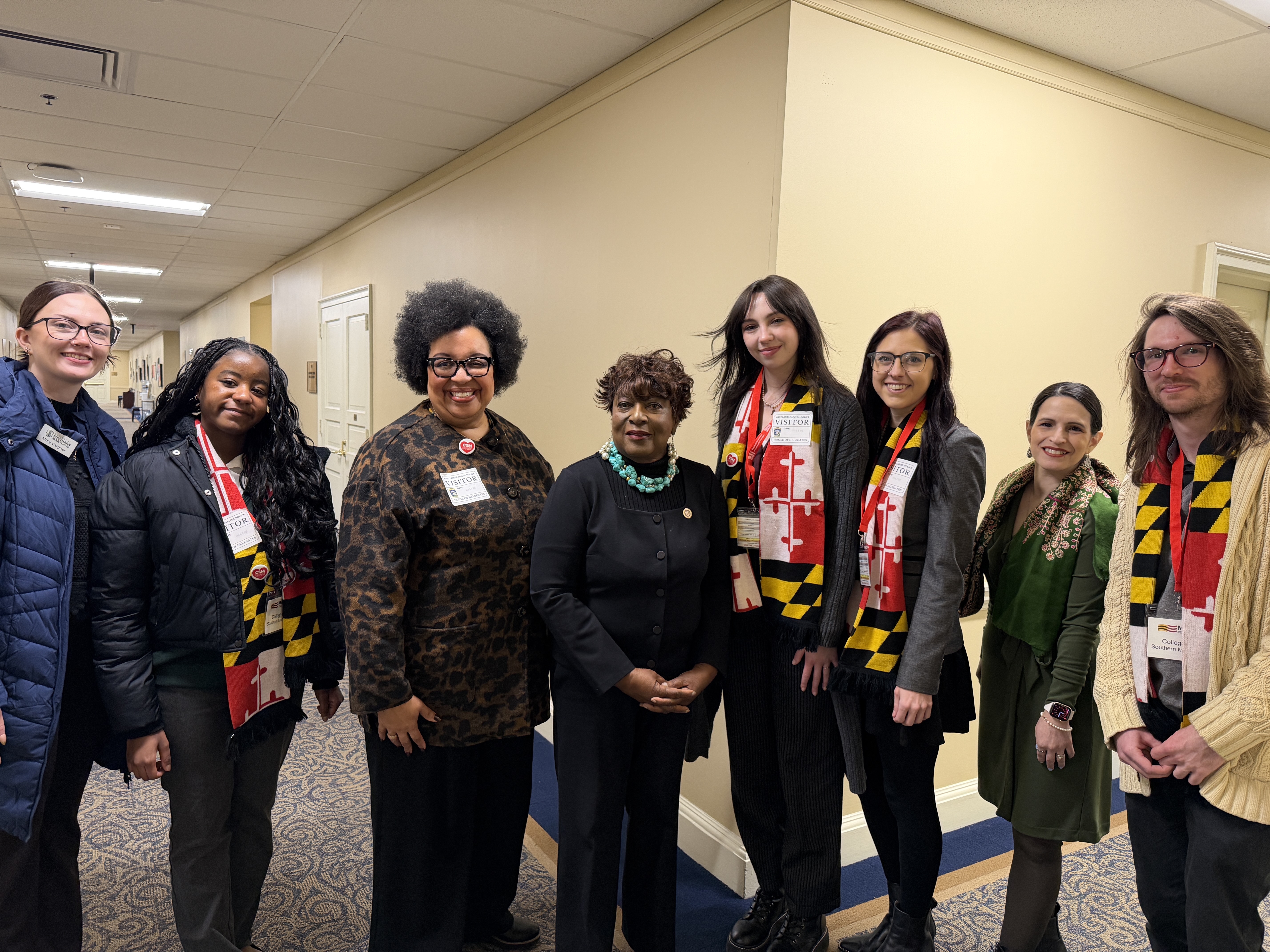 CSM students and staff with CSM President Dr. Yolanda Wilson and Delegate Edith Patterson.