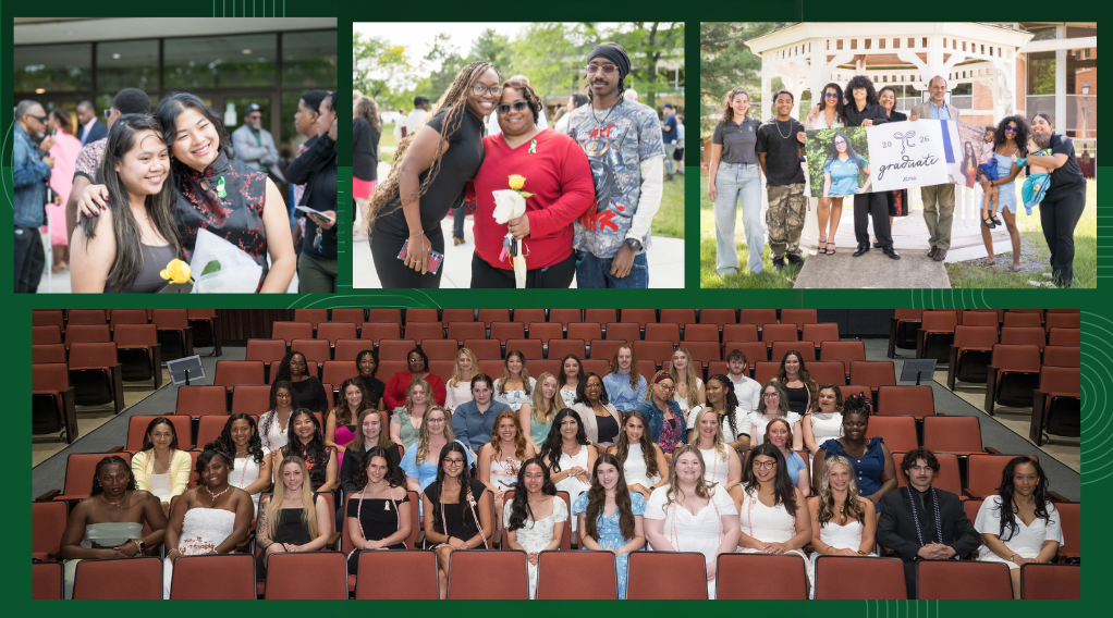 Nursing graduates pose with family and friends following the pinning ceremony
