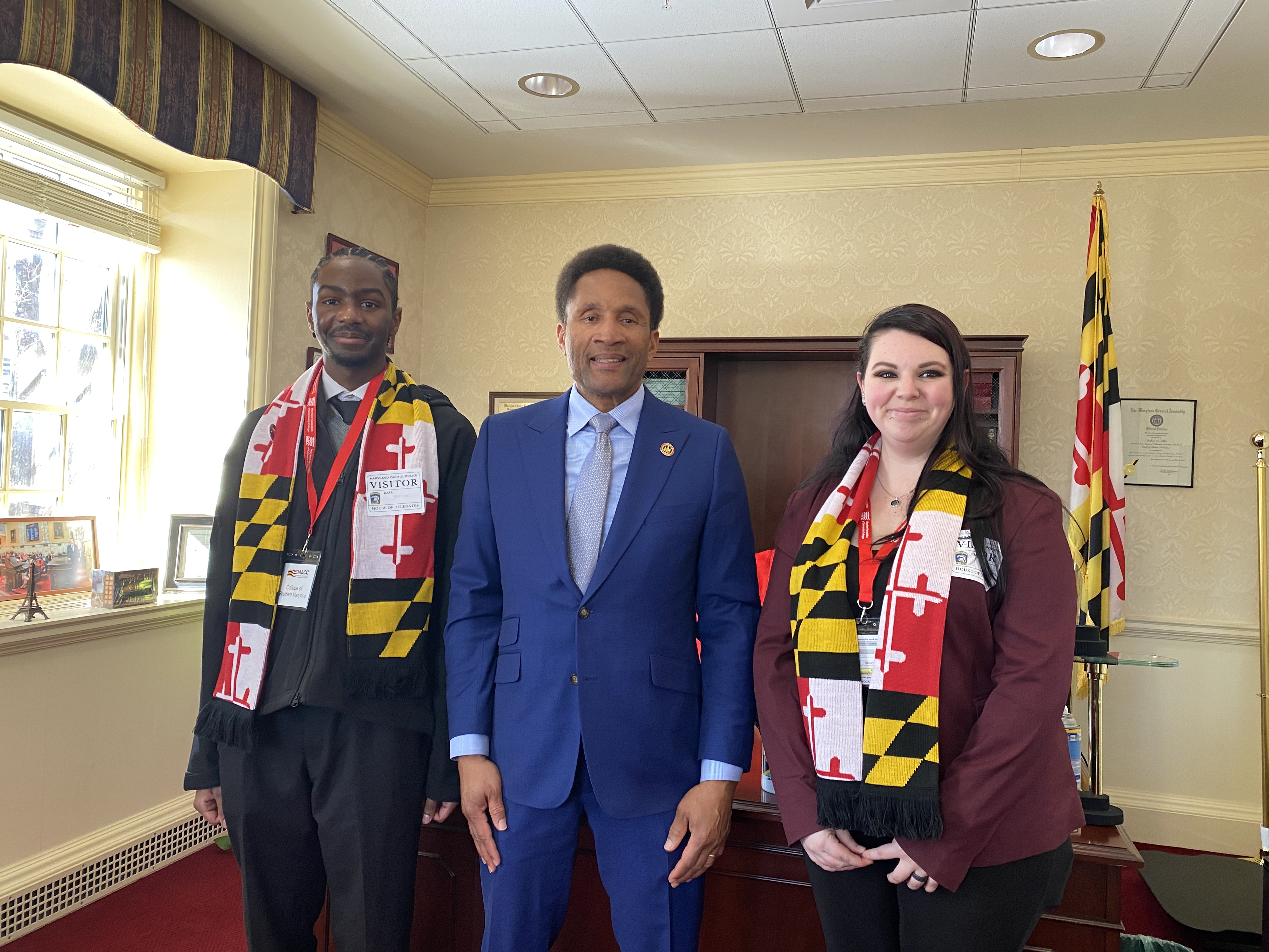 CSM Students Semaj Thomas and Ashley Wilson with Senator Arthur Ellis.