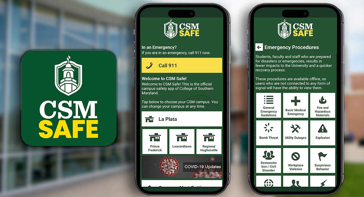 Screenshots of CSM Safe App on a smartphone