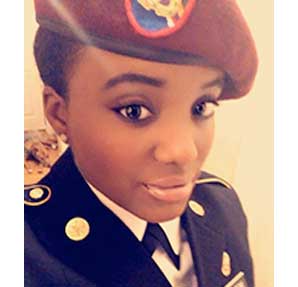 A selfie of CSM graduate Destiny Morgan in a military dress uniform