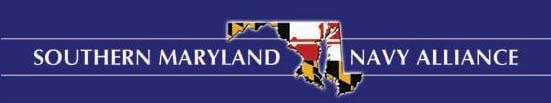 Southern Maryland Navy Alliance logo with white text on a blue background and a Maryland-themed emblem in the center.