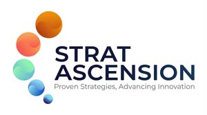 Strat Ascension logo with colorful gradient spheres and the tagline “Proven Strategies, Advancing Innovation.”