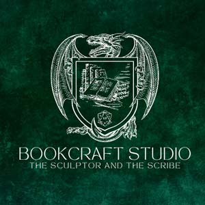 Logo for Bookcraft Studio featuring a dragon emblem and the text "The Sculptor and the Scribe."