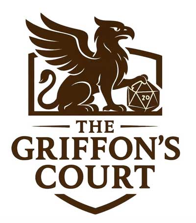 Logo featuring a griffon beside a 20-sided die, with the text “THE GRIFFON’S COURT.”