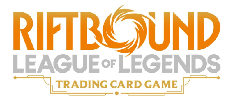 Riftbound League of Legends Trading Card Game logo with an orange swirl emblem and gold accents.