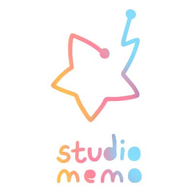 Colorful gradient line logo of an abstract star with two antenna-like tips above the handwritten words “studio memo.”