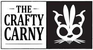 Black-and-white logo with the text “THE CRAFTY CARNY” beside a stylized rabbit skull icon.