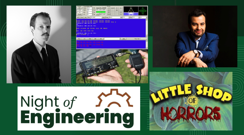 Collage of pictures from upcoming events on a green background.