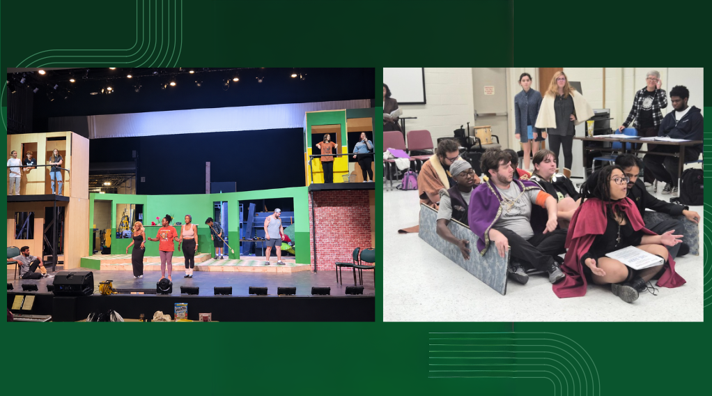 Casts rehearsing Little Shop of Horrors and The Snow