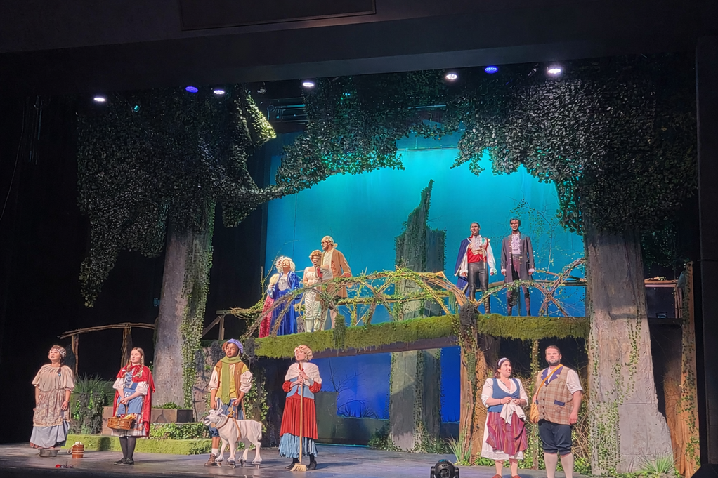 Into The Woods cast on stage during a singing number