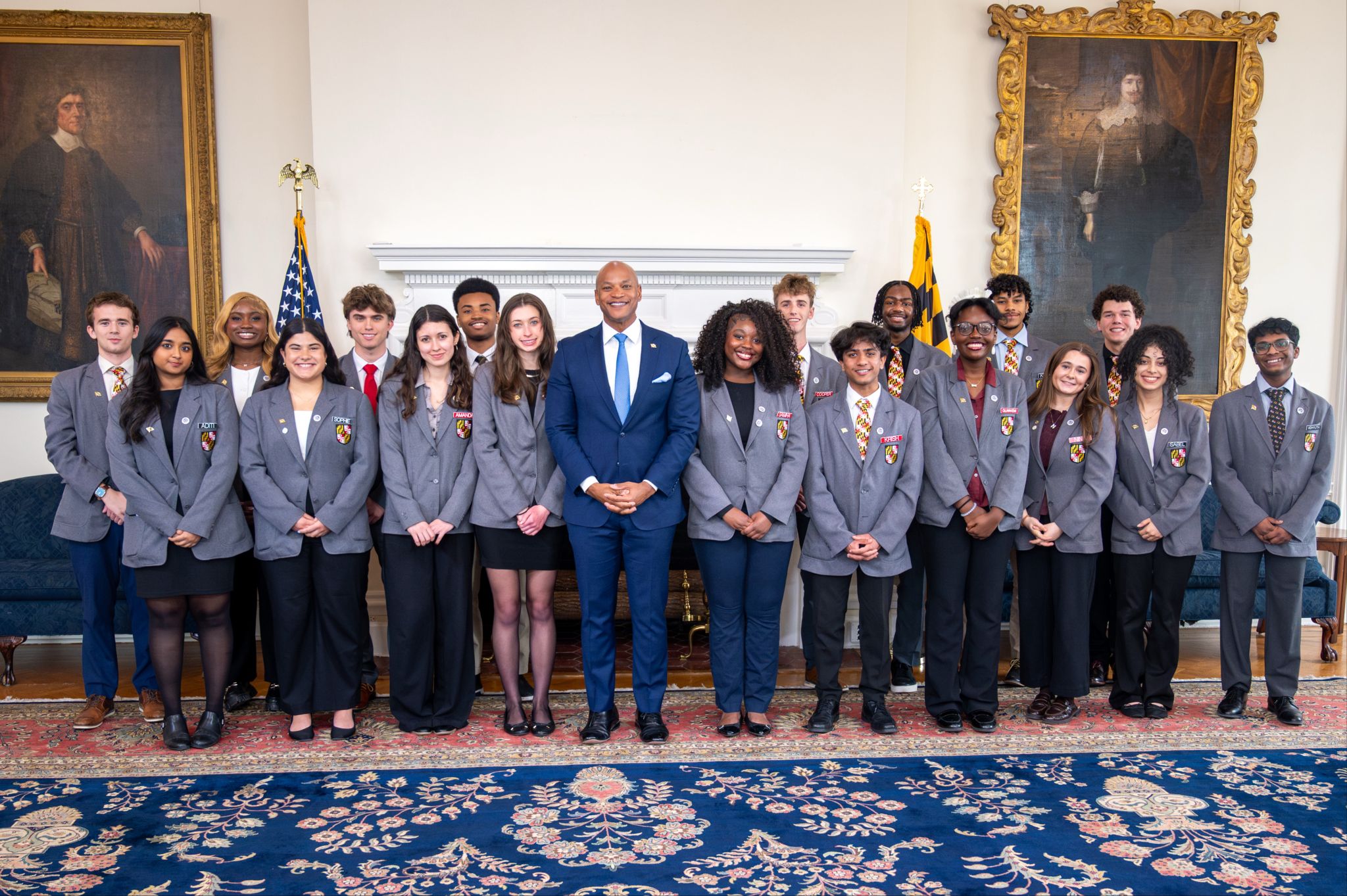 Thomas (back row, third from the right) stand alongside Student Pages with Gov. Wes Moore.