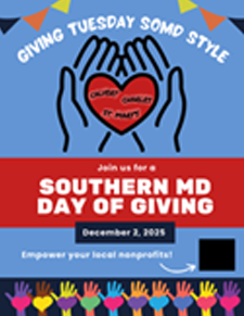 Southern MD Day of Giving with hands holding a heard for Dec. 2 Giving Tuesday SoMD style