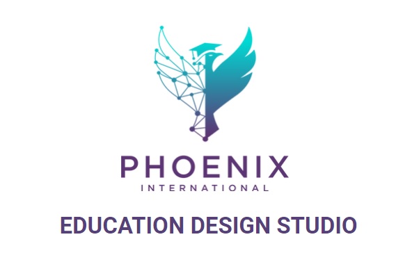 Phoenix International logo with an illustrator of a techy phoenix