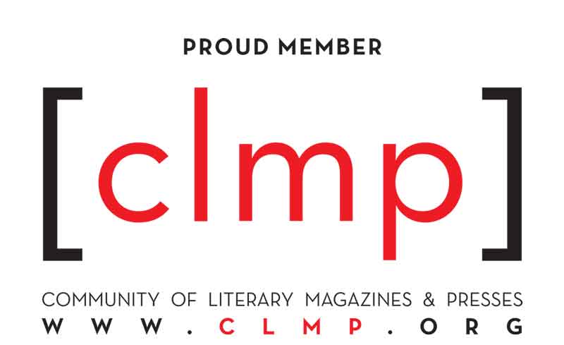 Logo reading “Proud Member [clmp]” with the text “Community of Literary Magazines &amp; Presses” and the URL www.clmp.org.