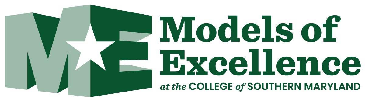 Logo for the Models of Excellence program at the College of Southern Maryland, featuring stylized text and a star.
